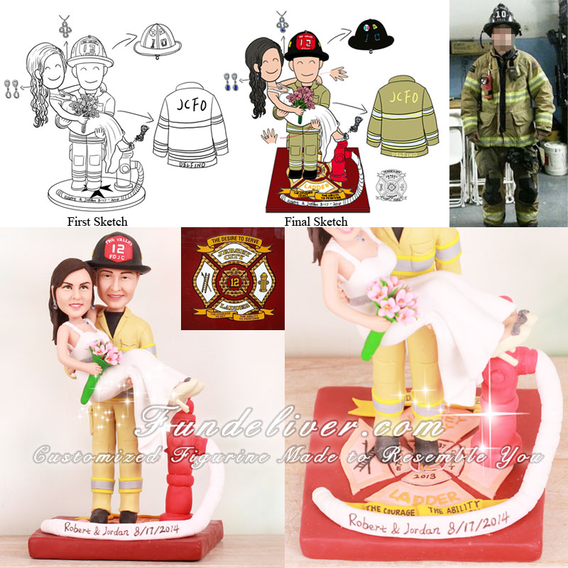Jersey City Firefighter Wedding Cake Toppers